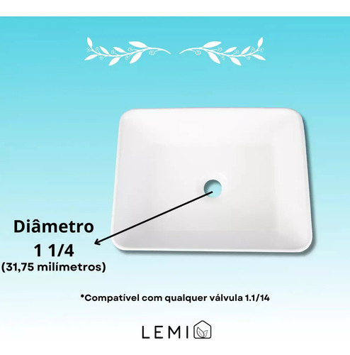 Cuba Para Banheiro Louça Sobrepor Retangular Apoio 40cm Lemi Branco Brilhante