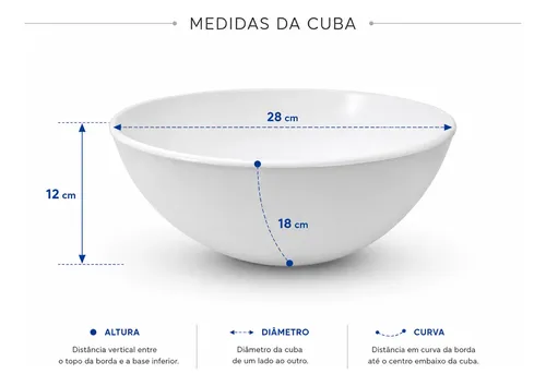 Cuba Para Pia Apoio Sobrepor Redonda 28cm Moderna Banheiro