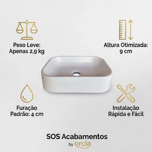 Cuba Pia De Apoio Sobrepor 37x27cm Branca Para Banheiro Lavabo Armário Gabinete Suspenso Luce - SOS Acabamentos by Orcia