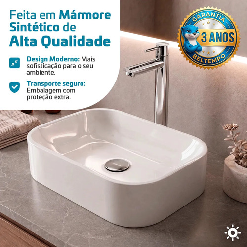 Cuba Pia De Apoio Sobrepor Retangular 37x27 Branca Para Banheiro Lavabo Beltempo BT-2010