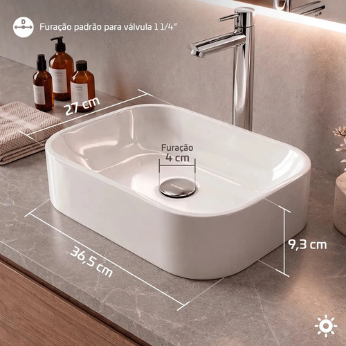 Cuba Pia De Apoio Sobrepor Retangular 37x27 Branca Para Banheiro Lavabo Beltempo BT-2010