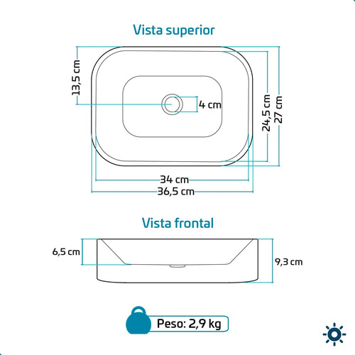 Cuba Pia De Apoio Sobrepor Retangular 37x27 Branca Para Banheiro Lavabo Beltempo BT-2010