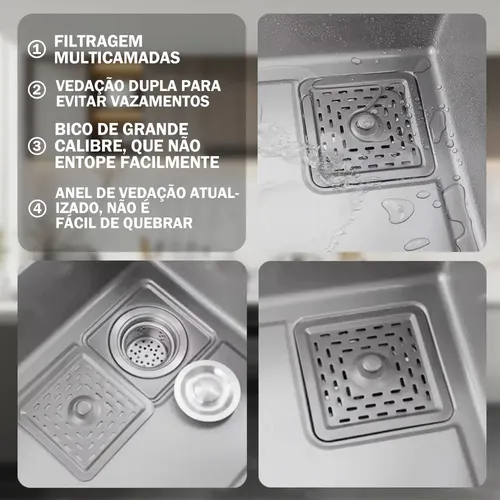 Cuba Pia De Cozinha Gourmet Inox 304 Com Torneira Acessórios