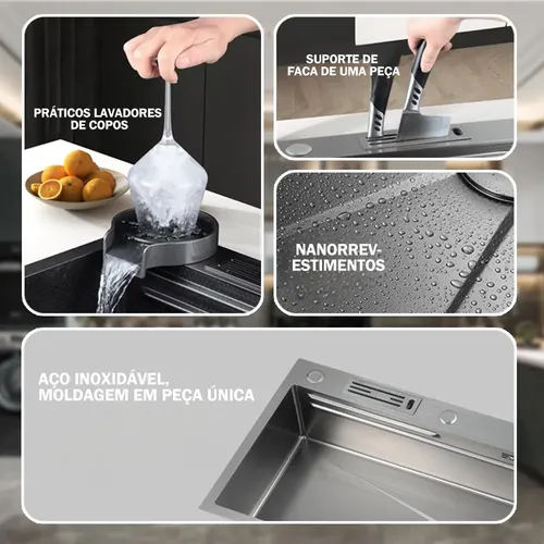 Cuba Pia De Cozinha Gourmet Inox 304 Com Torneira Acessórios