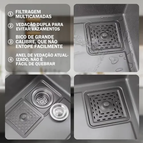 Cuba Pia De Cozinha Gourmet Inox 304 Com Torneira Acessórios