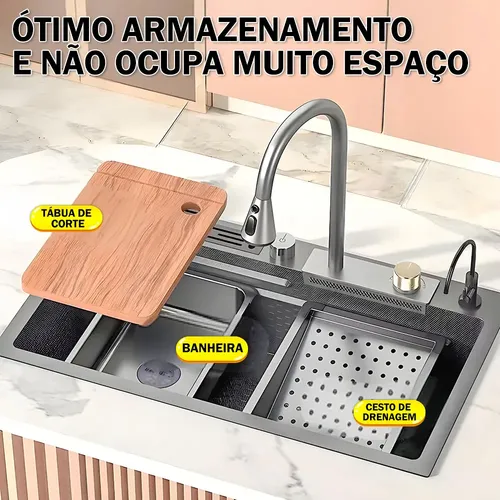 Cuba Pia De Cozinha Gourmet Inox 304 Com Torneira Acessórios