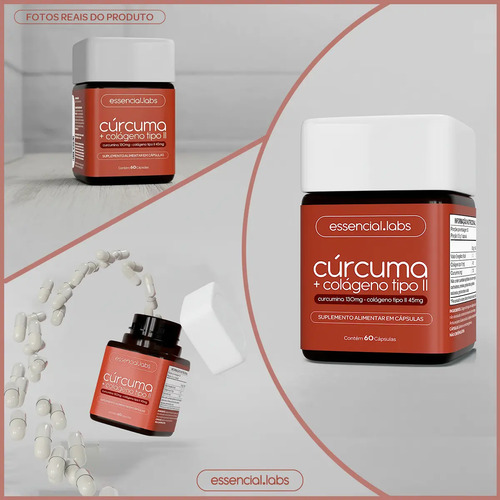 CÚRCUMA 130mg + COLÁGENO Tipo Ii 45mg - Fórmula com Máxima Concentração e Pureza - 60 Cápsulas