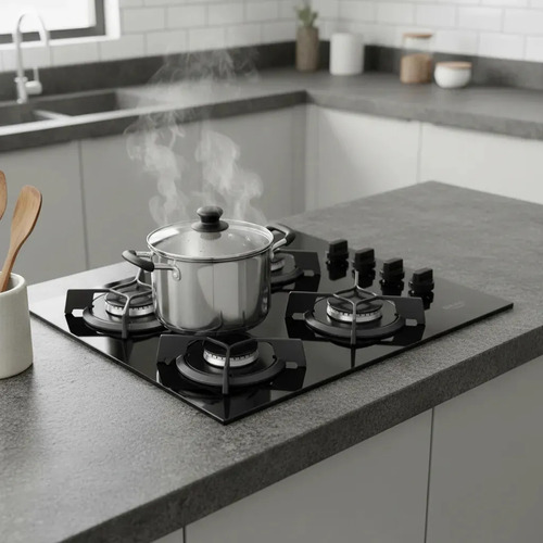Dako Cooktop Supreme Fogão Gás 4 Boca Mesa De Vidro Tripla Chama Preto