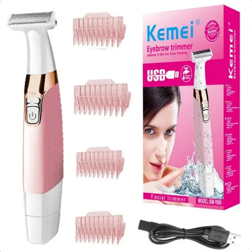 Depilador Elétrico Recarregável Kemei KM-1900 para Zonas Íntimas Bivolt Rosa