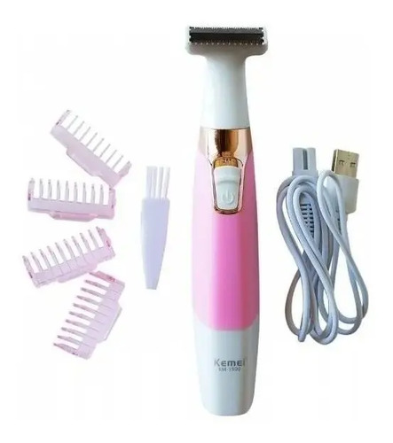 Depilador Elétrico Recarregável Kemei KM-1900 para Zonas Íntimas Bivolt Rosa