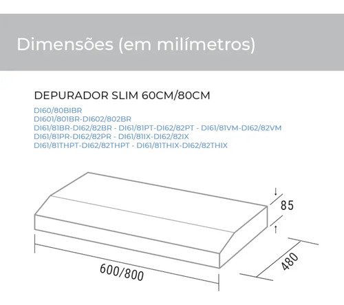 Depurador de Cozinha Suggar Delgado con Manta Slim com Manta de Parede Tamanho 80cm x 8.5cm x 48cm Cor Preto