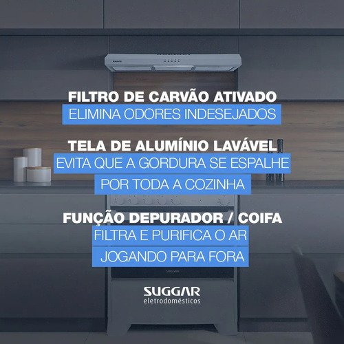 Depurador E Exaustor De Ar Suggar Slim 60cm 3 Vel Titanium