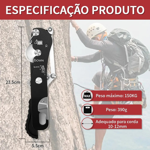 Descensor Autoblocante Anti-pânico Para 10-12mm Cor Preto