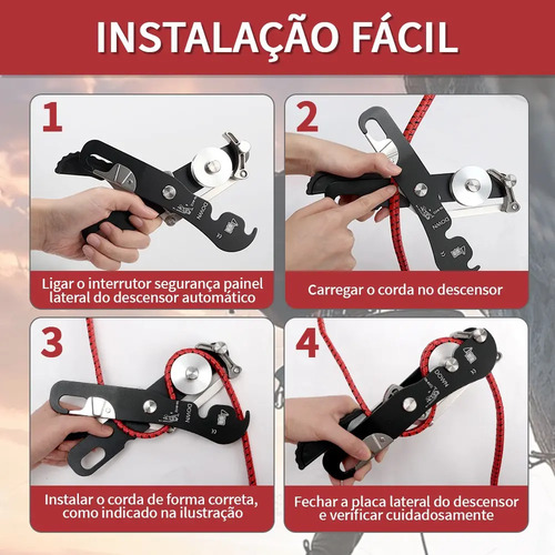 Descensor Autoblocante Anti-pânico Para 10-12mm Cor Preto