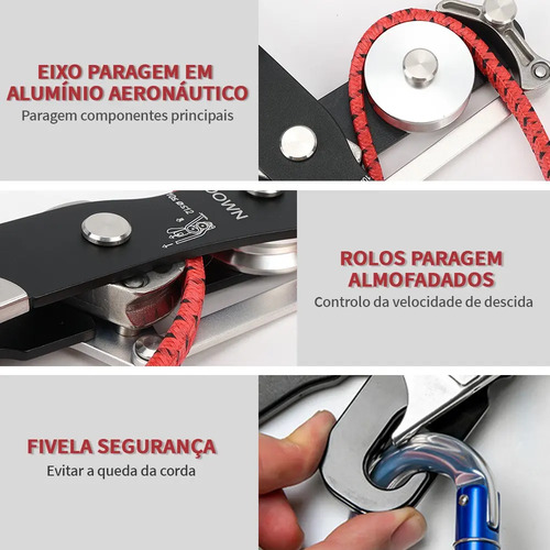 Descensor Autoblocante Anti-pânico Para 10-12mm Cor Preto