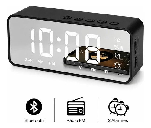 Despertador digital bluetooth g50 relogio de mesa led espelh