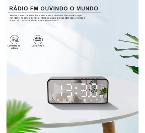Despertador Digital Bluetooth G50 Relógio de Mesa LED Espelhado com Rádio FM Caixa de Som Duplo Alarme Sensor de Temperatura USB AUX Som Estéreo para Quarto Cabeceira despertador infantil FORESTORY