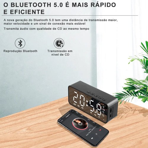 Despertador Digital Bluetooth G50 Relógio de Mesa LED Espelhado com Rádio FM Caixa de Som Duplo Alarme Sensor de Temperatura USB AUX Som Estéreo para Quarto Cabeceira despertador infantil FORESTORY