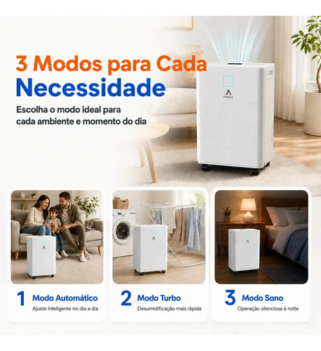 Desumidificador Compressor 8L/Dia, Silencioso, Antimofo, Área Até 120m², Controle Wi-Fi, Drenagem Contínua, Timer 24h, Display Digital, Filtro Removível, Para Quartos e Salas, Airluma