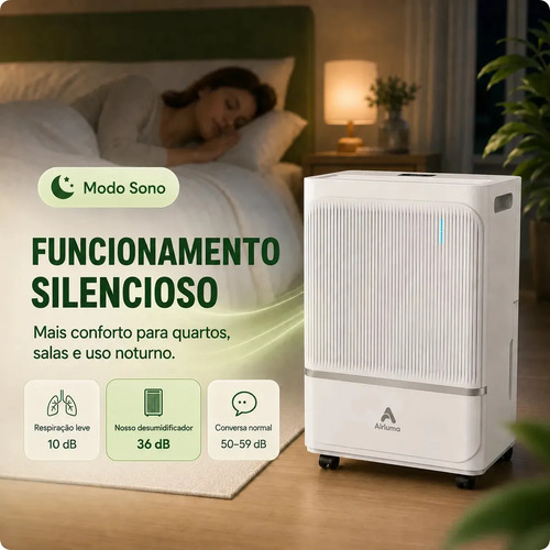 Desumidificador Compressor Airluma 8L/dia Antimofo com Wi-Fi e Drenagem Contínua, Silencioso, Até 120 m², Timer 24h, Filtro Lavável, Para Quarto e Banheiro, Rodinhas 360°, Branco