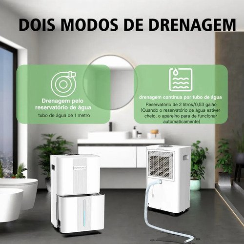 Desumidificador de 8 L/dia com mangueira de drenagem, silencioso | Desumidificador com 3 modos de desumidificação e temporizador de 24 horas, para quartos, caves e casas de banho