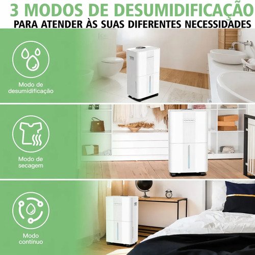 Desumidificador de 8 L/dia com mangueira de drenagem, silencioso | Desumidificador com 3 modos de desumidificação e temporizador de 24 horas, para quartos, caves e casas de banho
