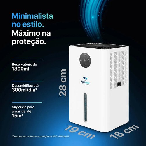 Desumidificador de Ar Elétrico Antimofo 1800ml Relaxmedic