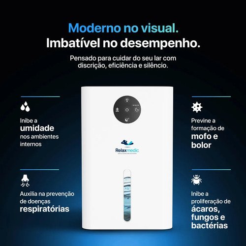 Desumidificador de Ar Elétrico Antimofo 1800ml Relaxmedic