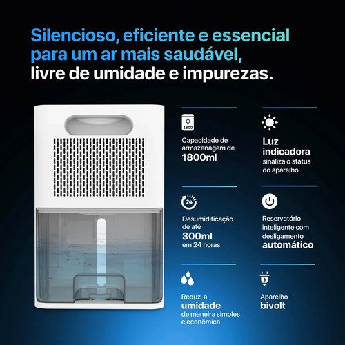 Desumidificador de Ar Elétrico Antimofo 1800ml Relaxmedic