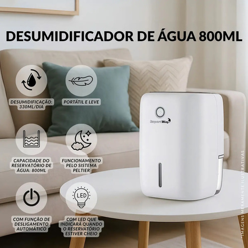 Desumidificador De Ar Elétrico Antimofo 800ml Área 20m² Extração Diária 330 Ml/dia