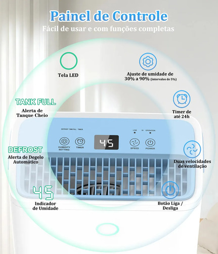 Desumidificador Freshdew Compressor 6 L por Dia Silencioso com Drenagem Contínua