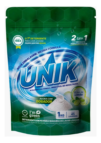 Detergente em po unik limao 1kg para maquina de lavar louca
