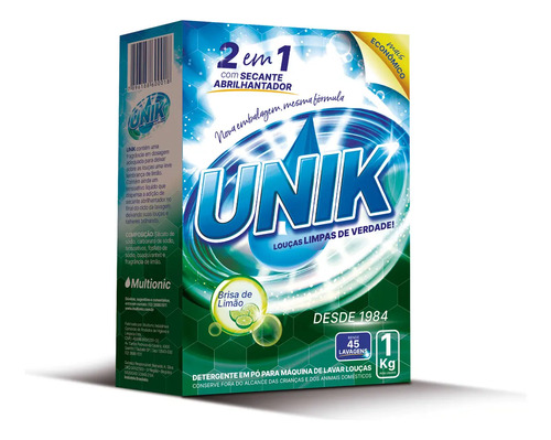 Detergente Em Pó Unik Limão 1Kg Para Máquina De Lavar Louça