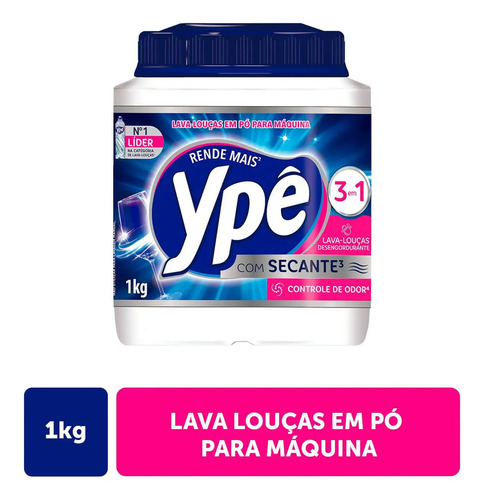 Detergente Lava Louças em Pó para Máquina Ypê 1Kg 3em1 Com Secante