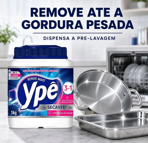 Detergente Lava Louças em Pó para Máquina Ypê 1Kg 3em1 Com Secante