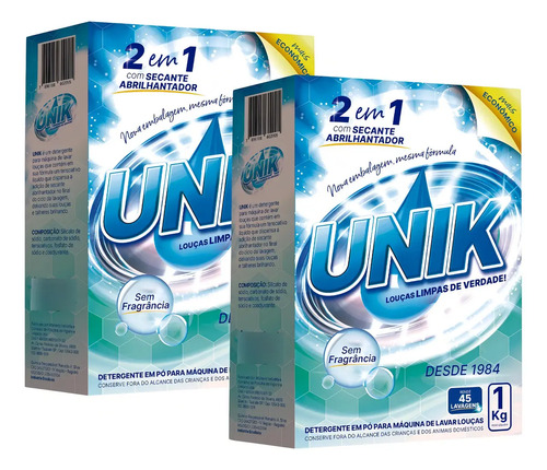 Detergente p maquina de lavar louca unik 2kg s fragrancia po