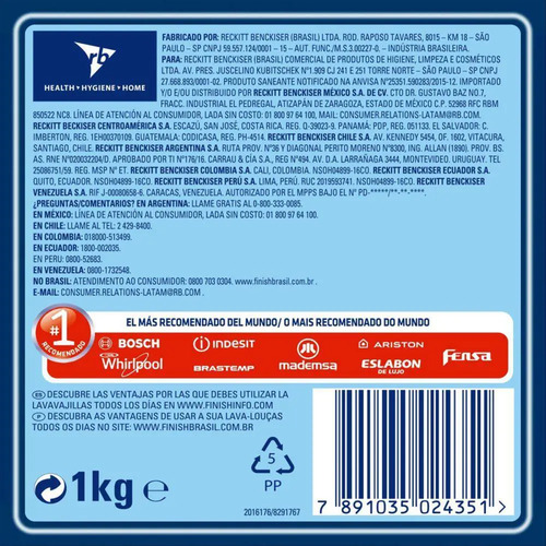 Detergente para Lava Louças em Pó Finish Power Powder Advanced 1kg