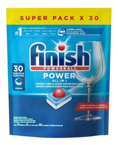 Detergente para lava loucas finish powerball 91 unidades