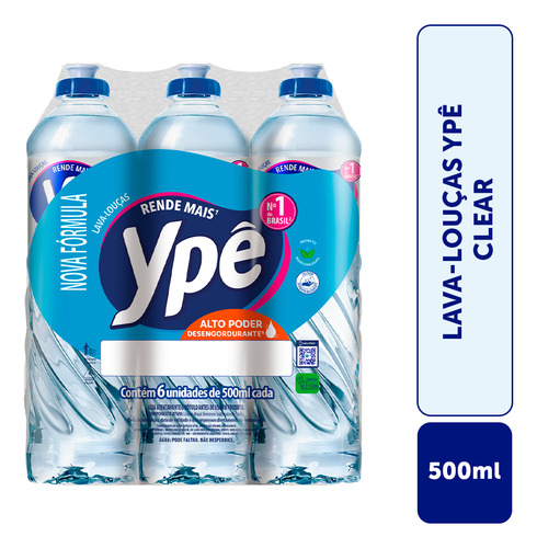 Detergente ype clear 500ml com 6 unidades