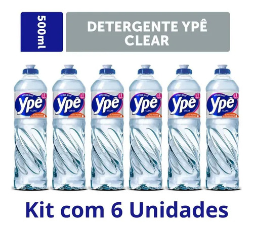 Detergente Ypê Clear 500ml Com 6 Unidades