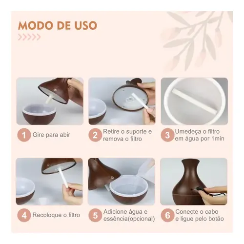Difusor Aromatizador Umidificador Led R903 Oleos Essenciais