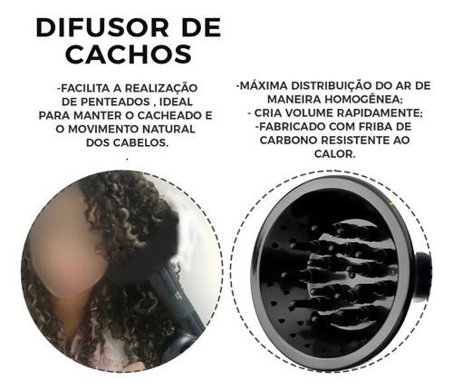 Difusor De Cachos Para Secador Taiff E Vários Modelos Cor Preto