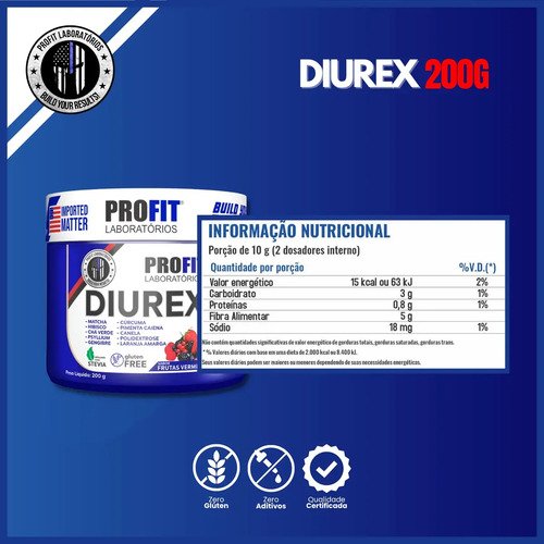 Diurex Chá Diurético Termogênico Detox 200g - Profit Sabor Frutas vermelhas
