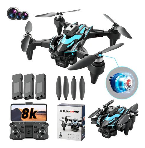 Drone zll k12max com camera dupla 8k preta de 24 ghz e 3 bat