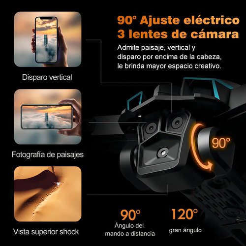 Drone Zll K12max com câmera dupla 8k preta de 2,4 GHz e 3 baterias