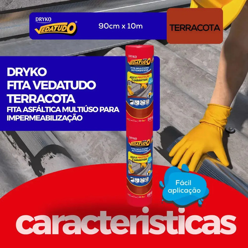 Dryko Manta Asfáltica Autoadesiva Telhado 90cm 10m Cor Terracota
