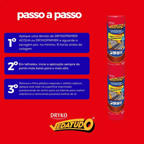 Dryko Manta Asfáltica Autoadesiva Telhado 90cm 10m Cor Terracota