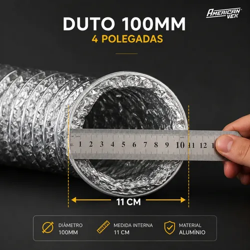 Duto 10 Mts Aluminizado Flexível 100mm Exaustor Coifa + Fita