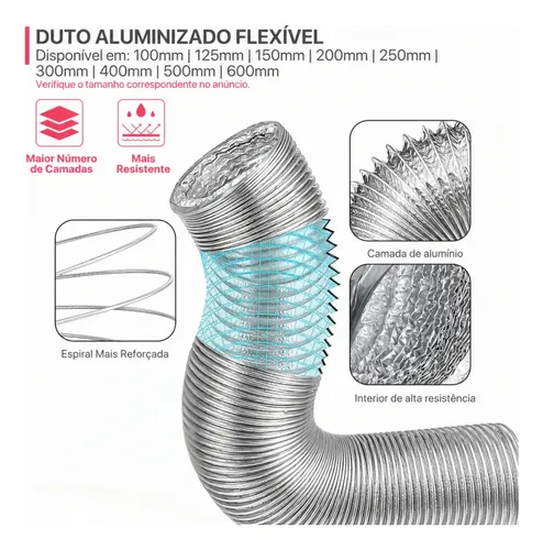 Duto 10 Mts Aluminizado Flexível 100mm Exaustor Coifa + Fita