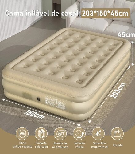 Ecozendsy Colchão Inflável Casal Queen Size com Bomba Elétrico Recarregável Embutida Portátil 203x150x45cm